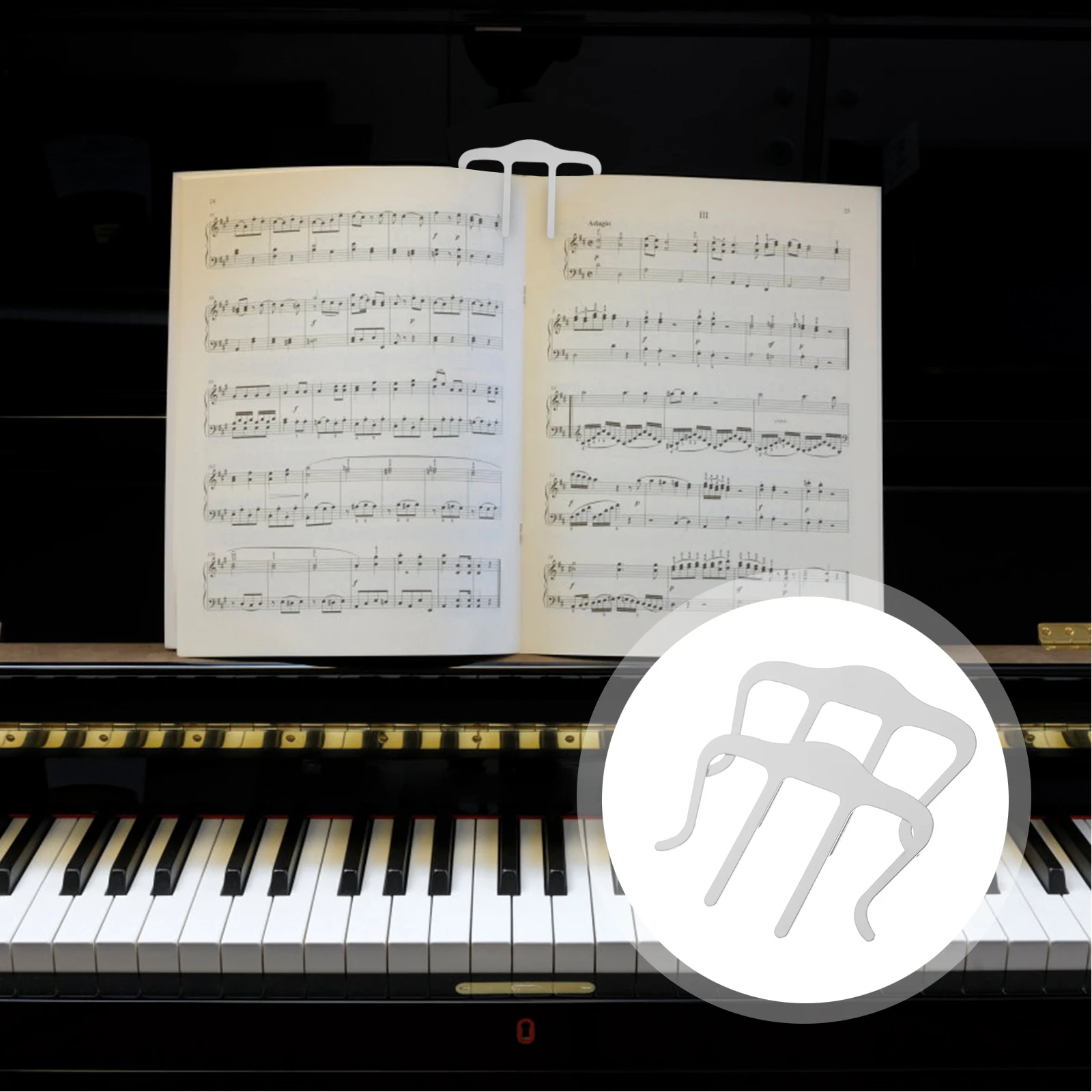 

Piano Score Clip Music Book Page Folder for Notation Holder Silver Stand Small Metal