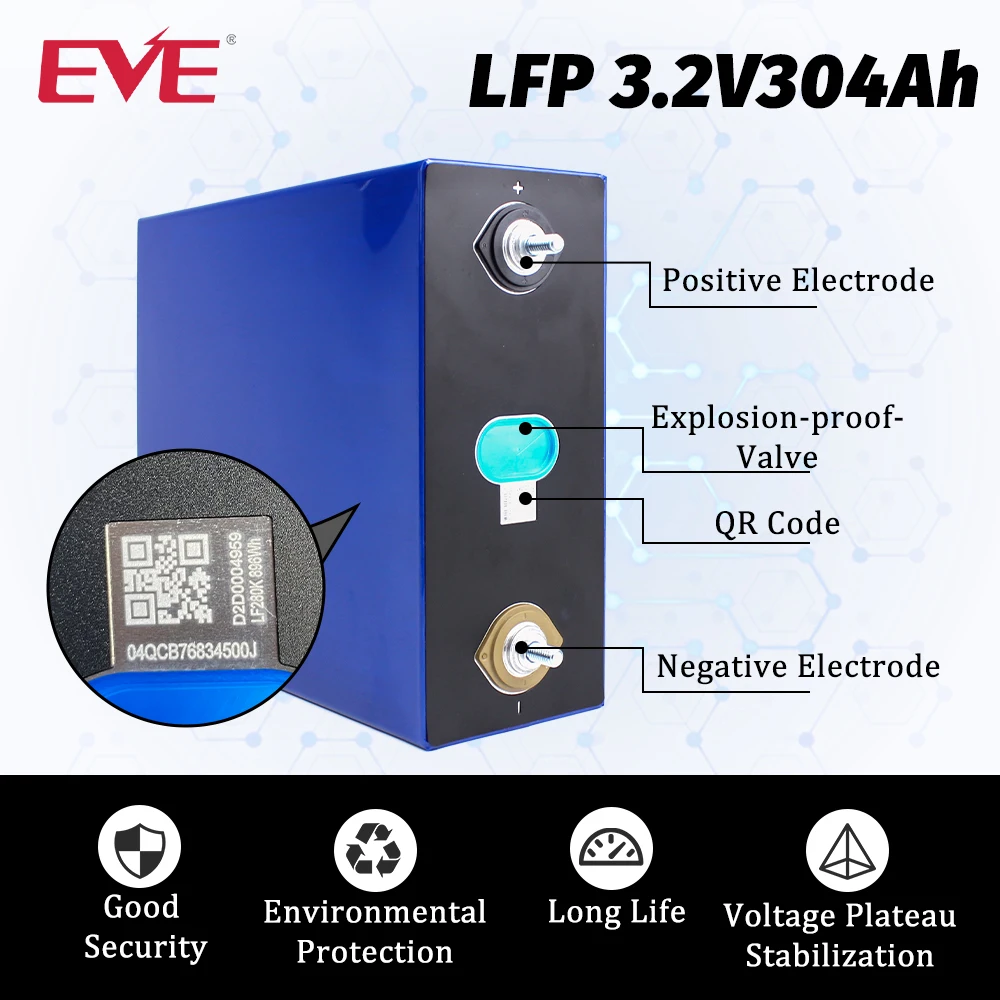 EU Stock EVE LF304 lifepo4 304Ah Grade A Cells 3.2V Lifepo4 Prismatic Battery DIY 4S 8S 16S 12V 48V Electric energy storage