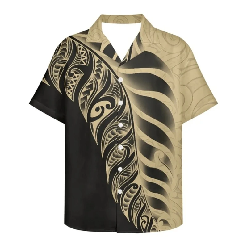 Polynesia Olive Branch 3D Printed Blouses For Men Clothes Hawaiian New Zealand Graphic Beach Shirts Casual Vacation Button Tops