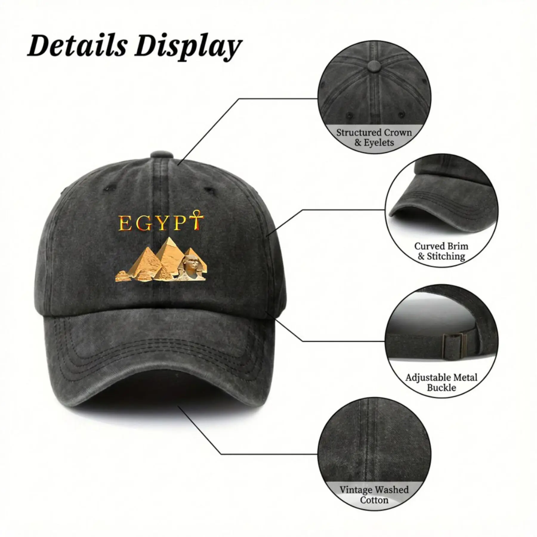 Egypt Pyramids Sphinx Baseball Cap Washed Casual Outdoor Adjustable Unisex Sun Hat