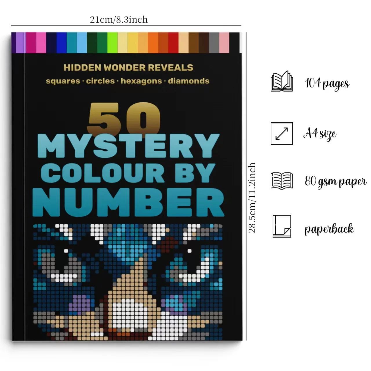 50 Designs Adult Color by Number Book, Hidden Image Reveal Puzzle, Relaxing Art Therapy Coloring Activity for Stress Relief