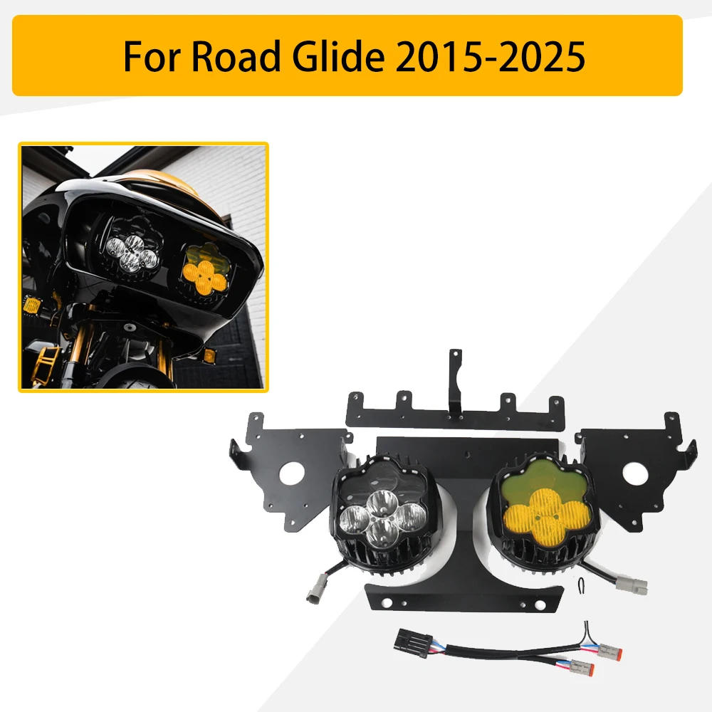 

Фара для Harley Road Glide 15+ FLTRX, прозрачная, с дальним и ближним светом, желтый противотуманный фонарь, совместима с CVO Limited Ultra Special