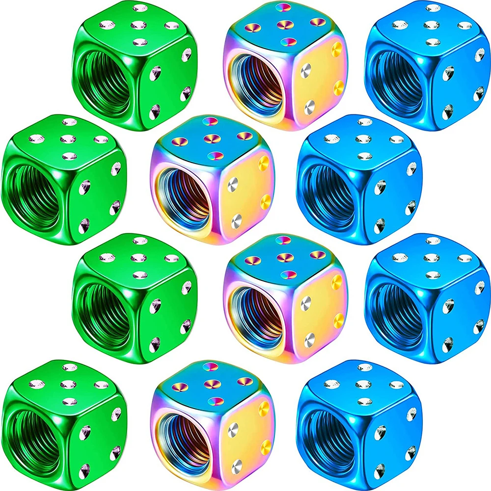 12 Pcs/Set Aluminum Dice Valve Air Cover Dice Style Valve Stem Caps Car Motorcycle Tire Caps Bicycle Dust Caps Multicolored Caps