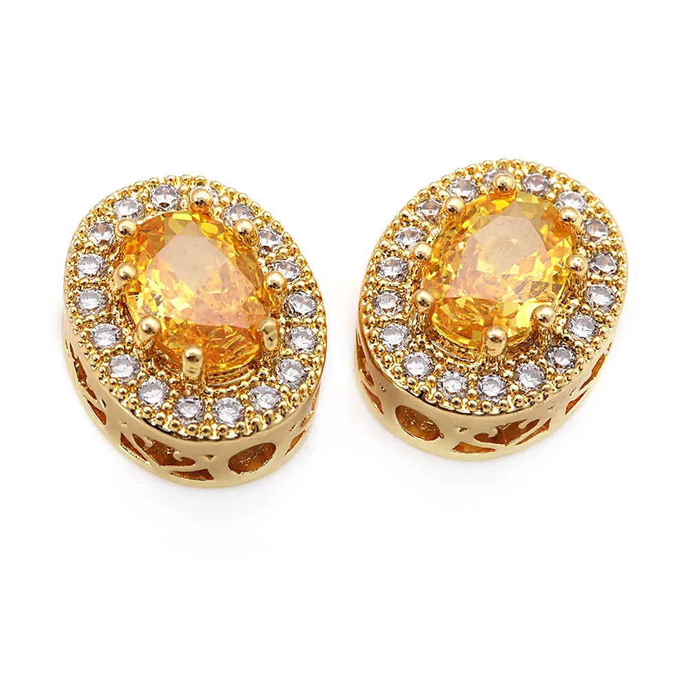 6PCS 13.5x11MM 18K Gold Color Brass Oval Spacer Beads Bracelets Beads High Quality Diy Jewelry Accessories Making Materials