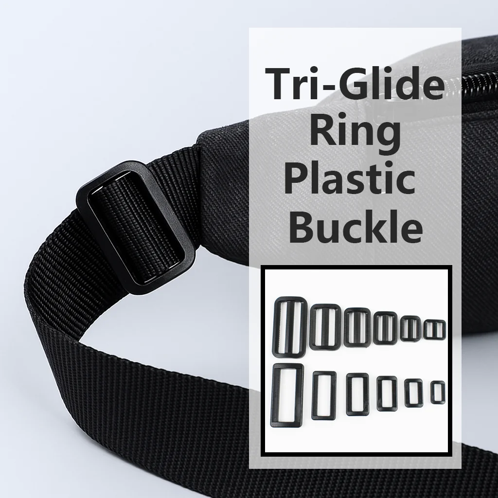 

10/20/30/40/50Pcs Plastic Buckles 15-50mm Tri-Glide Slider Adjust Ring Black Buckle for Webbing Strap Belt Loop Clasp Supplies