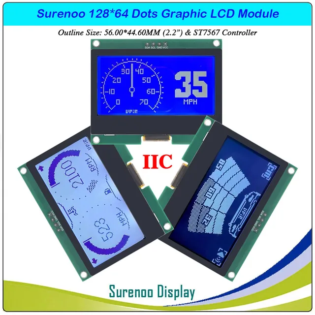 Surenoo 2.2 "12864 128X64 IIC I2C ST7567S COG graficzny moduł LCD ekran wyświetlacza Panel LCM z podświetleniem LED