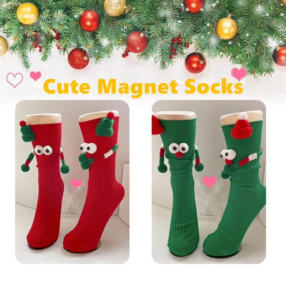 2pcs Cute Magnet Socks Elastic Soft Cartoon Hand Socks Holiday Gift Comfortable Funny Christmas Supplies Gift For Winter Valenti