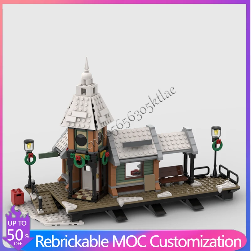637 STUKS Huis Straat 10259 Winter Dorp Treinstation Mods MOC Aanpasbare Modulaire Bouwsteen DIY Jongens Vakantie Speelgoed Cadeaus