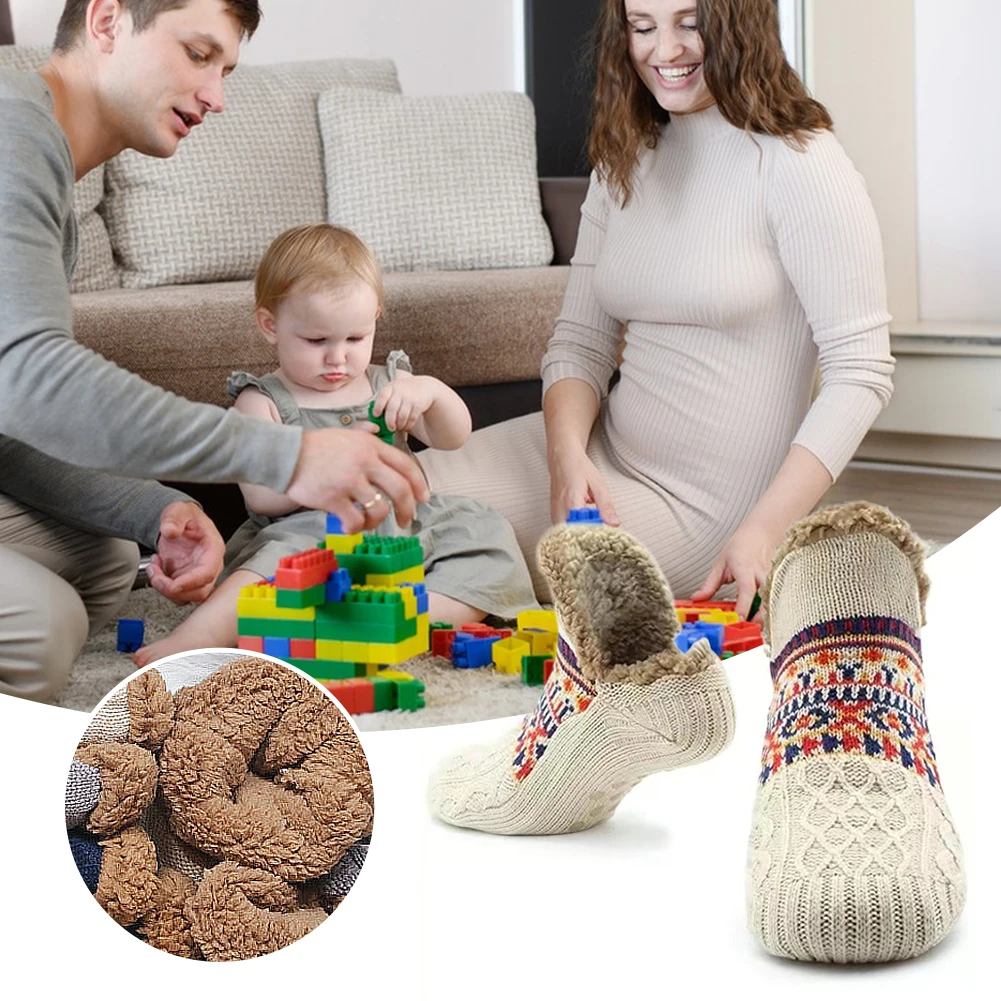 Men Women Winter Indoor Home Slippers Socks Nonslip Bedroom Sleeping Woolen Warm Sock Thermal Slipper Socks for Christmas Gifts