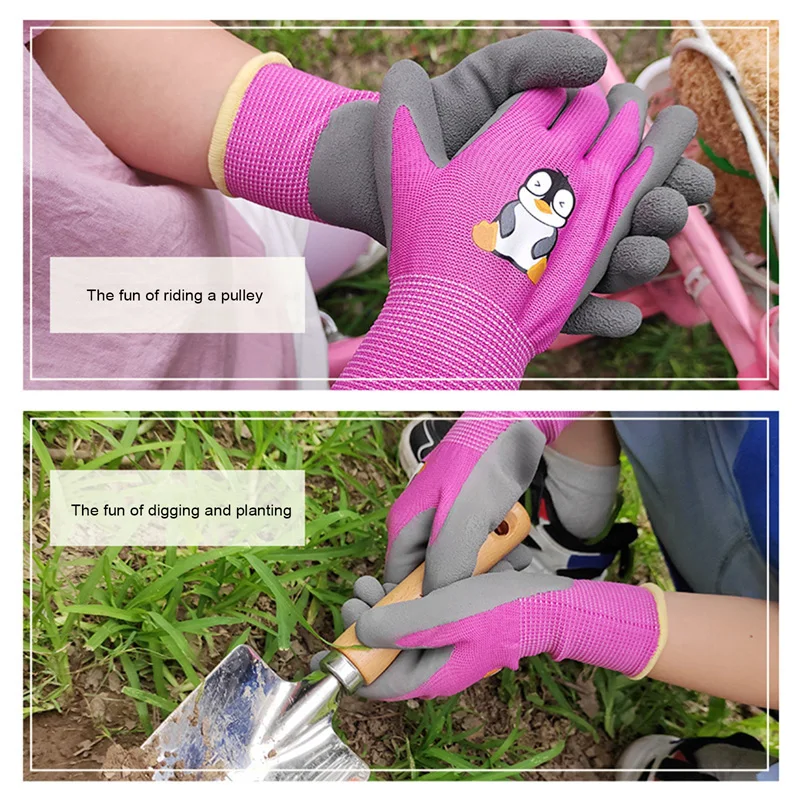 DIY Kids Gardening Gloves For Toddlers Oil Resistant Lightweight Waterproof Breathable Safe Without Odor,Age from Year 5 to13