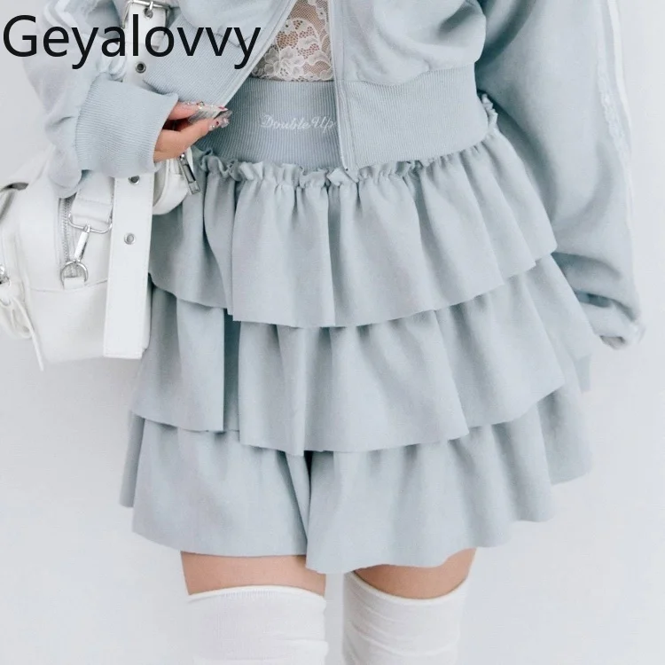 

Japanese Style Soft Cute Girls Versatile High Waist Short Skirt Sweet Daily Casual Multi-layer Ruffle Cake Mini Skirts
