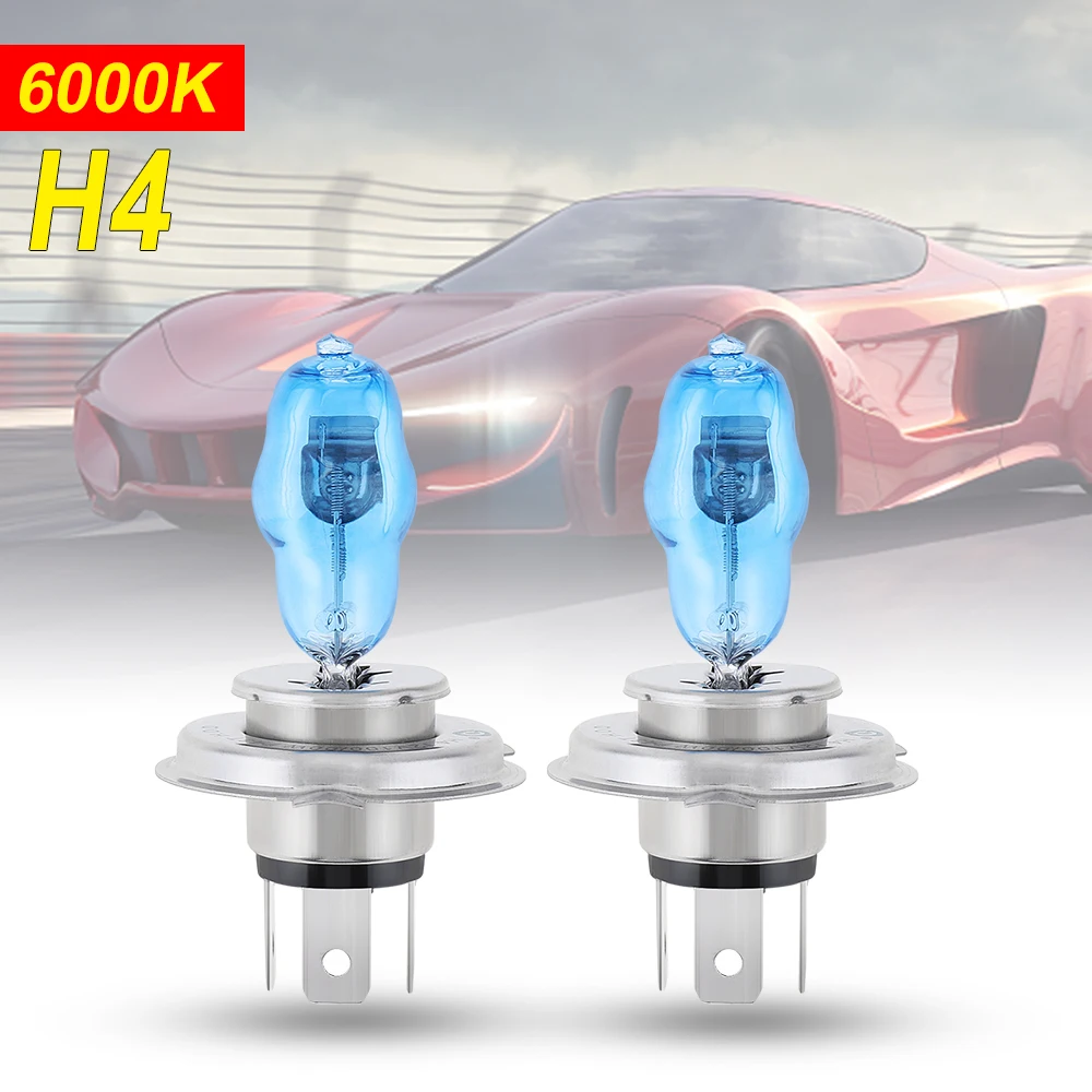 

2pcs H4 100W Car Headlight Bulb Bright 6000K 3000LM Car HOD Halogen Lamp White Light Auto Front Fog Light Bulb