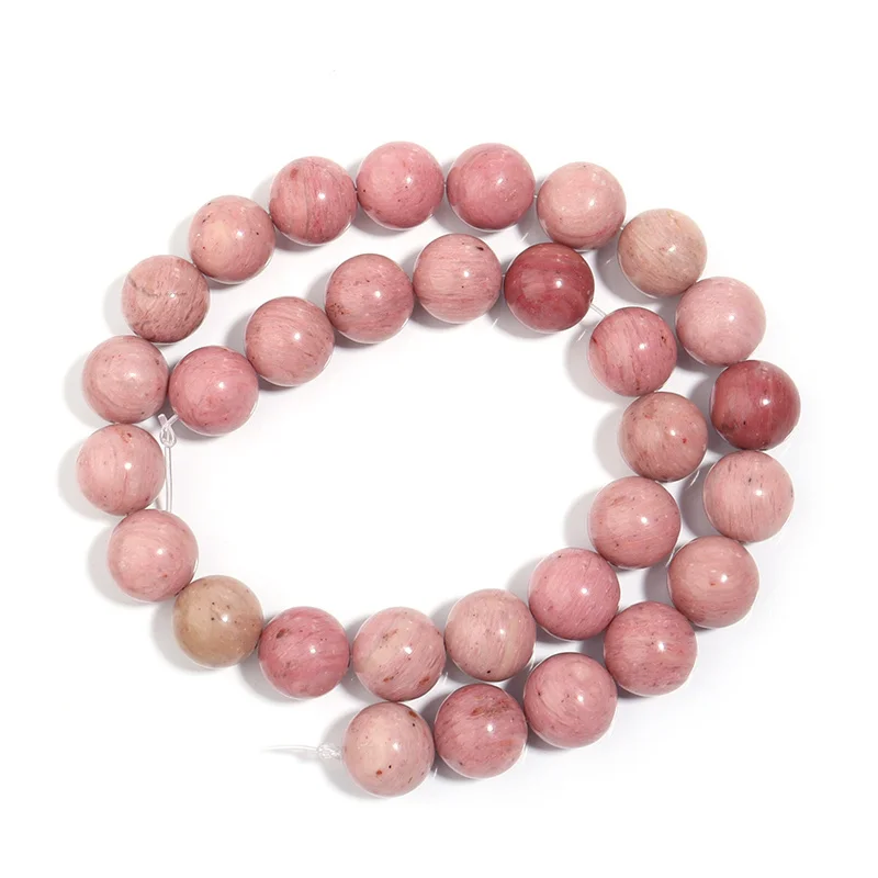 Natural Rhodonite Stone Round Loose Beads For Jewelry Earring Bracelet Necklace DIY Making 15.5\