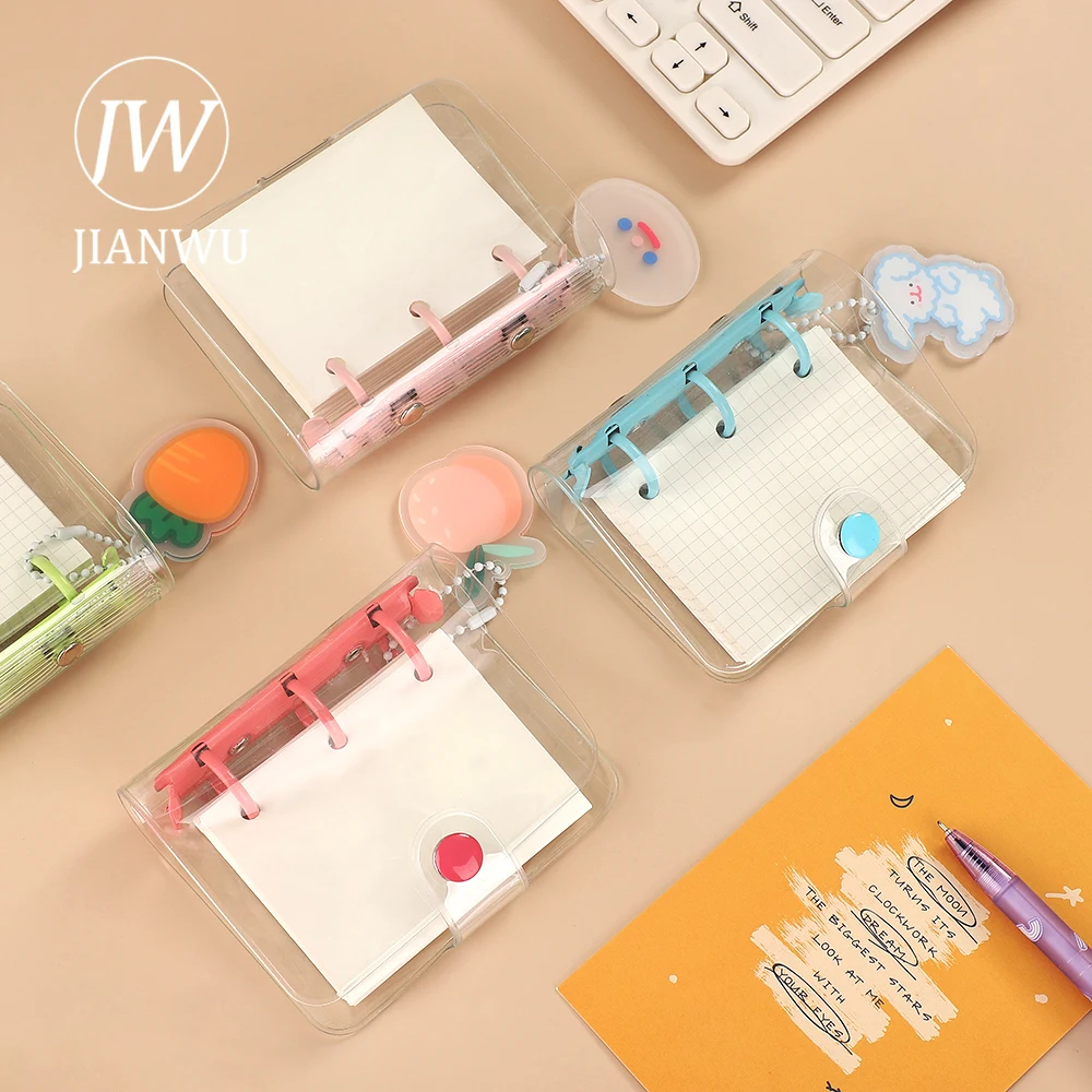 JIANWU Cute Mini 3 Ring Loose-leaf Book Transparent Portable Student Journal Binder Notebook Kawaii Stationery School Supplies