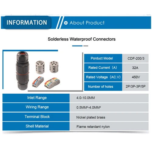 Imagen 2 del producto Conector recto impermeable IP68, conector de Cable de 2/3/5 pines, caja de conexiones de Terminal de empuje rápido para exteriores para Cable de 4-10mm DIY GO