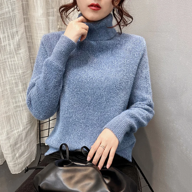 

Loose High Collar Long Sve Knitted Sweater Color Lazy Sle Student Women's Faion Warm Thiened Winter Crew Ne