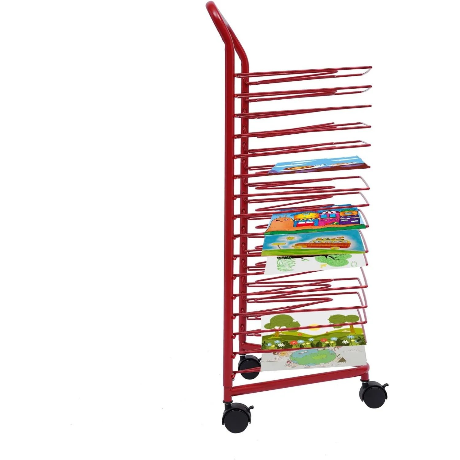 Red Art Drying Rack 16 Shelves Paint Drying Rack Art Metal Desktop Artwork Storage Display Rack Art for Schools and Art Clubs