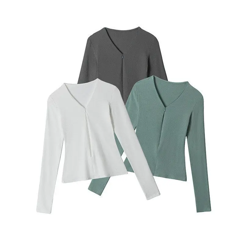 HeyHenry Top ajustado para mujer ort Sve v-ne Base irt Long Sve Commute Sle versión coreana Color Otoño Invierno