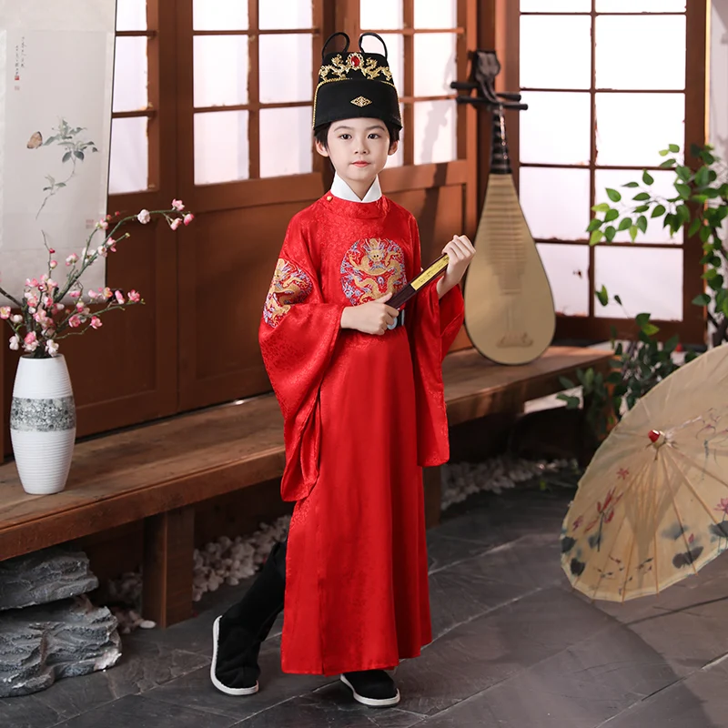 Children's Ancient Costume Boy Hanfu Emperor Dragon Robe Qin Han Tang Dynasty Ming Watch