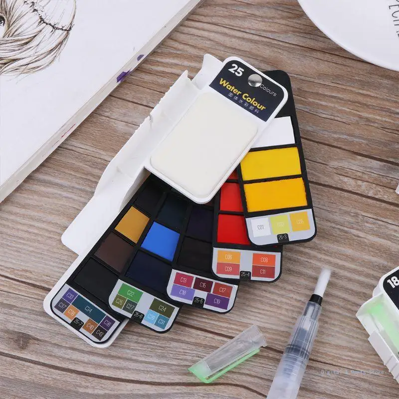 

M17F 18/25/33/42 Solid Color Painting Set Watercolor Pigment Portable Brush Pen A