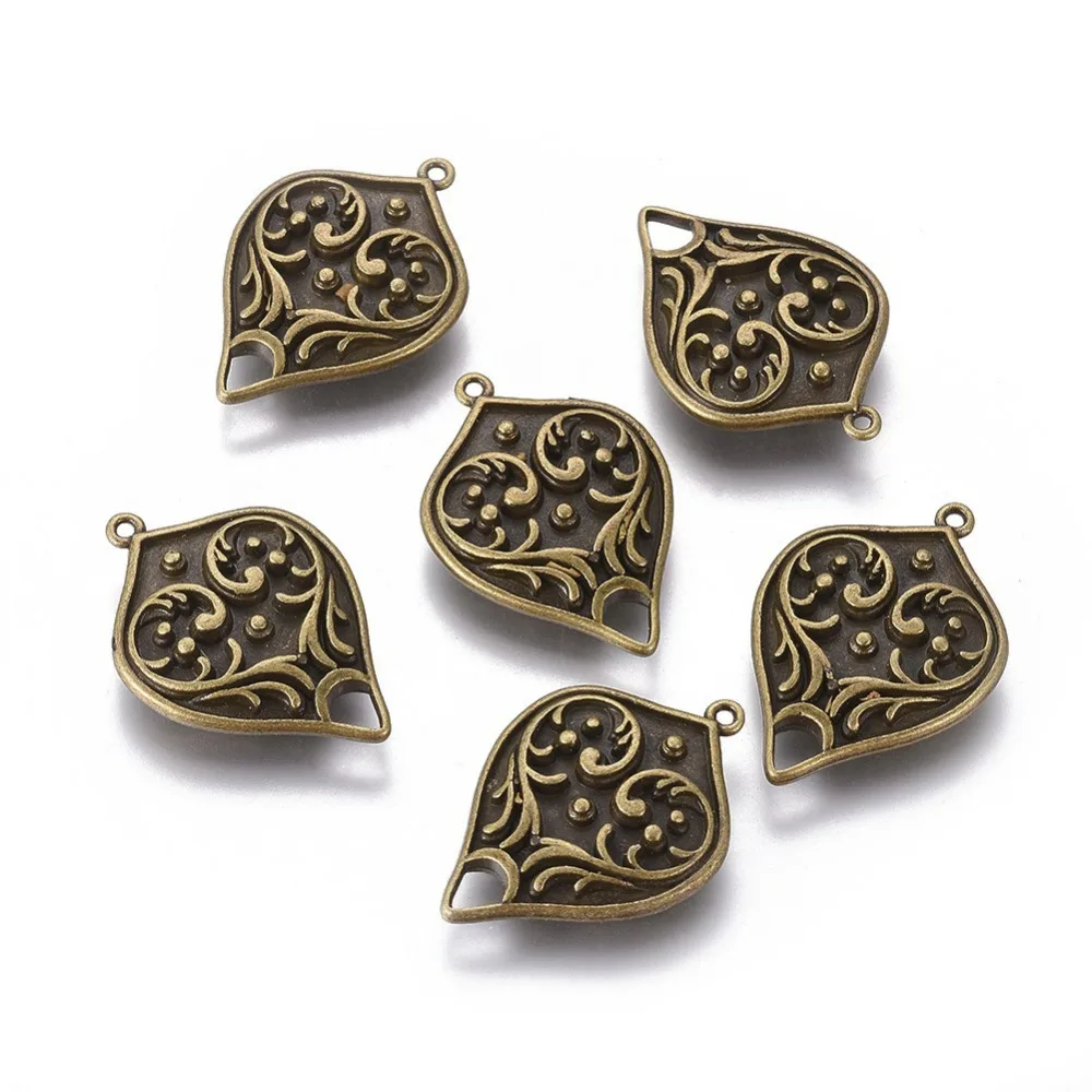 10pcs Alloy Links connectors Cadmium Free & Nickel Free & Lead Free teardrop Antique Bronze 30x21x6mm Hole: 1.5x1.5mm~4.5X3.5mm