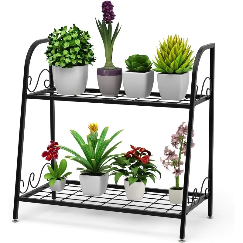 

Metal Plant Stand, Indoor Outdoor Plant Shelf, Flower Rack Display Shelf, Flower Pots Holder with Adjustable Feet for Garden