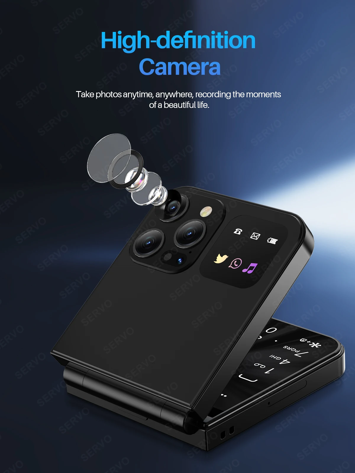 SERVO A50 PRO Foldable Mobile Phone Dual SIM Standby Call Recording Speed Dial Blacklist FM Radio 2G GSM Button Flip Cellphones