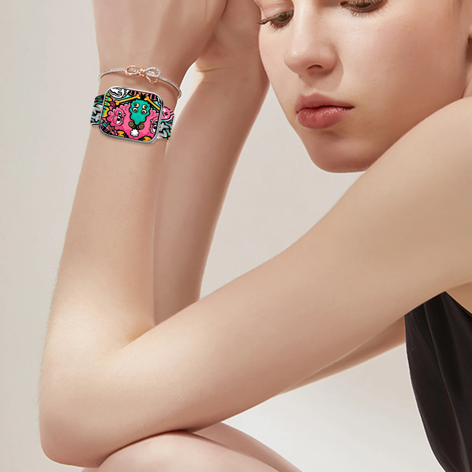 애플워치 10 9 8용 특이한 그래피티 프린트 스트랩 실리콘 밴드 교체 가능한 팔찌 iWatch 46mm 44mm 42mm 41mm 시계줄