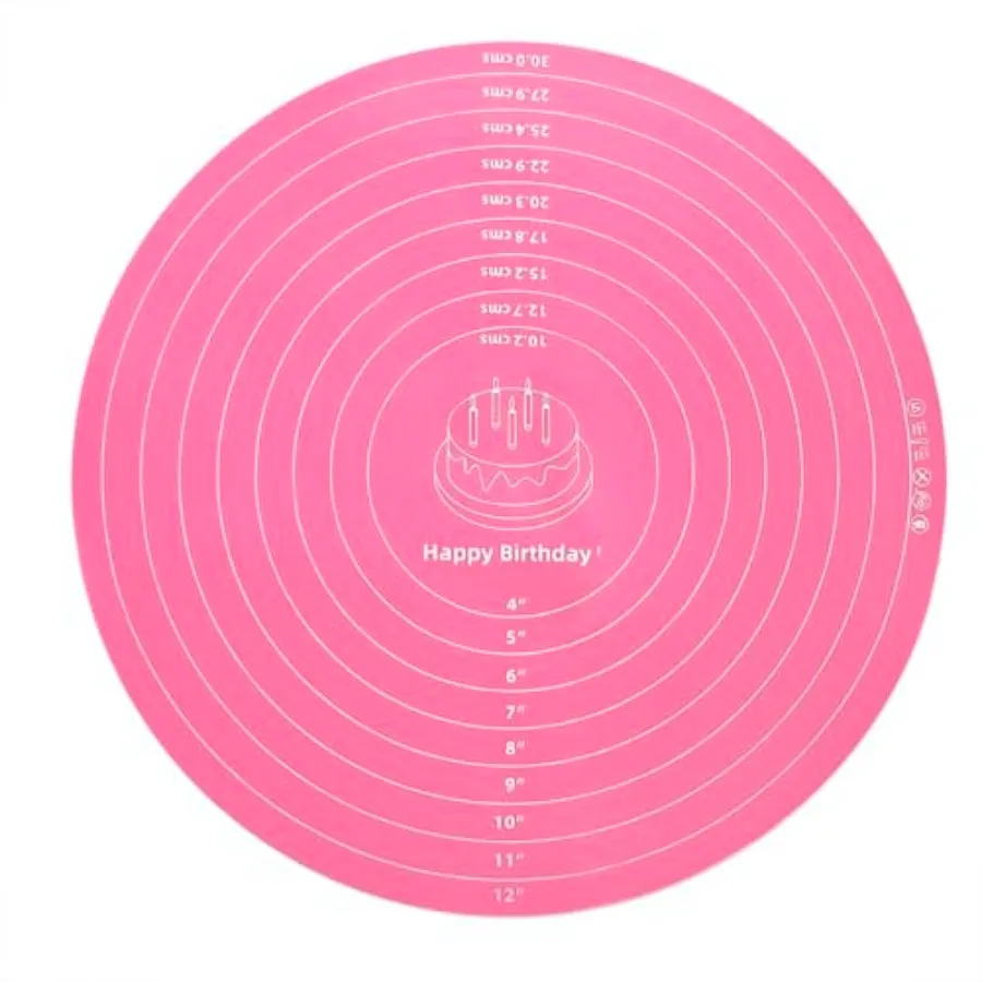 Silicone Cake Mat, 12 Inch Round Silicone Mat, Cake Mat with Measurements, Cake Turntable Mat, Reusable Cookie Mat for Rolling