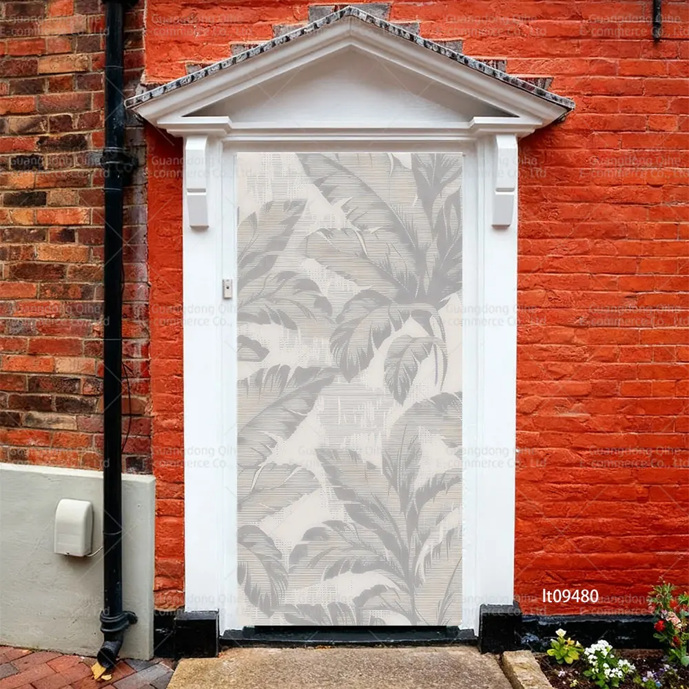 3D Gold Tropical Leaf Door Sticker Self Adhesive Removable Monstera Ginkgo Door Wrap Peel and Stick Door Decal for Home Decor