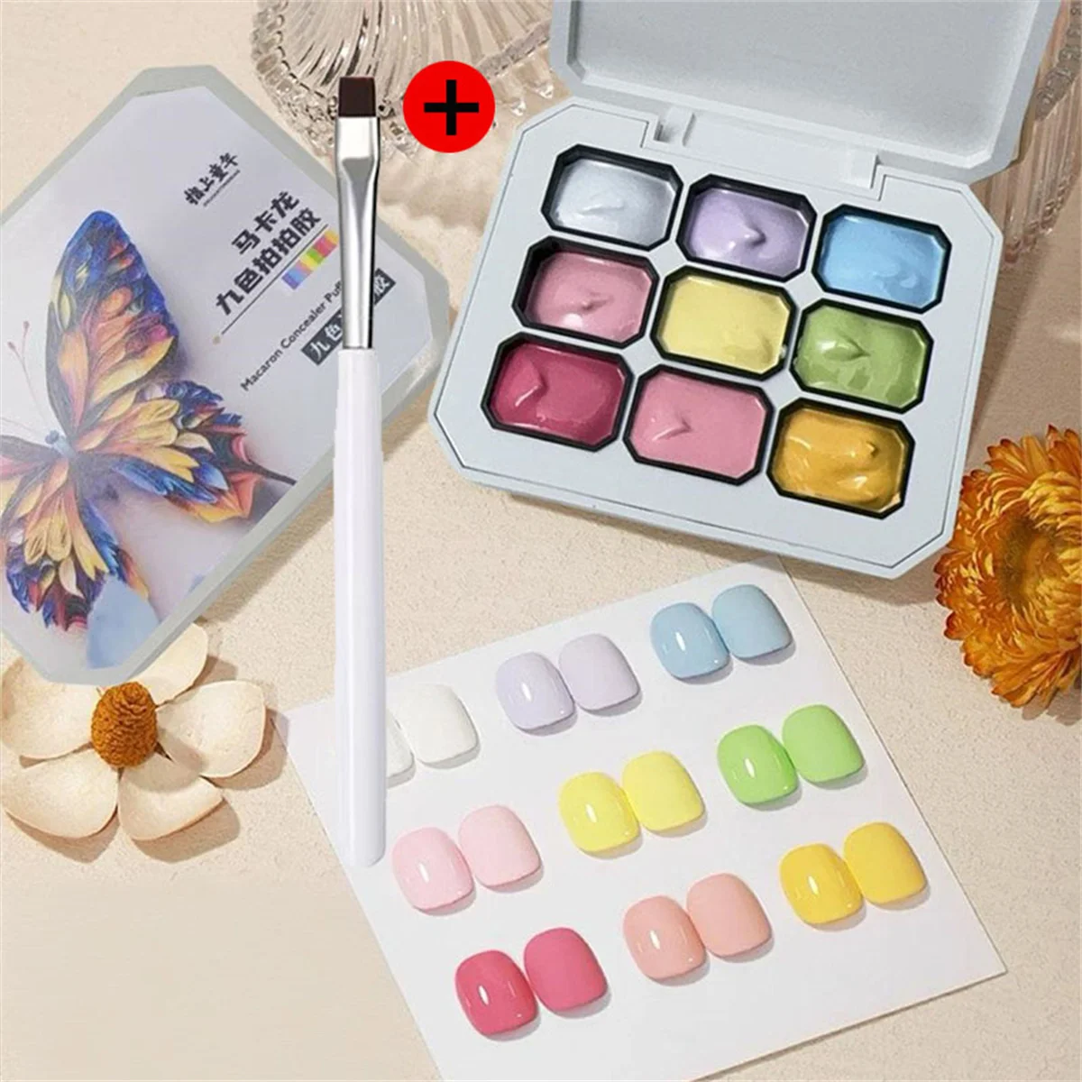 

1set/2pcs macaron solid pat painting gel nail 4 In 1 Semi Permanent Soak Off UV&LED nail polish Art Decoration concealer brush