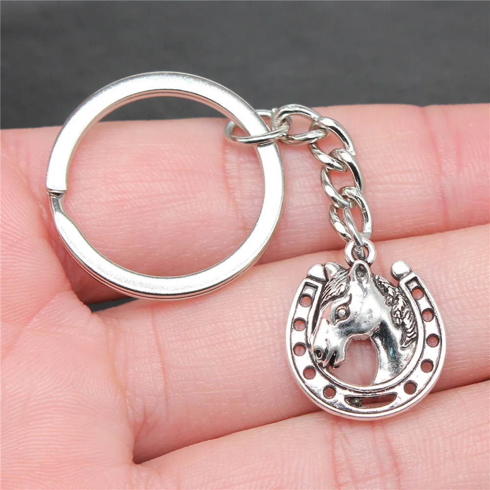 Souvenirs Gift DIY Metal Keychain Holder Antique Silver Color 21x19mm Horseshoe Horse Pendant Keyring