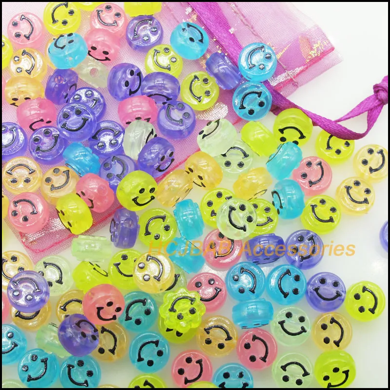 60 New Smile Round Acrylic Charms Spacer Beads Plastic Luminous Mixed 10mm