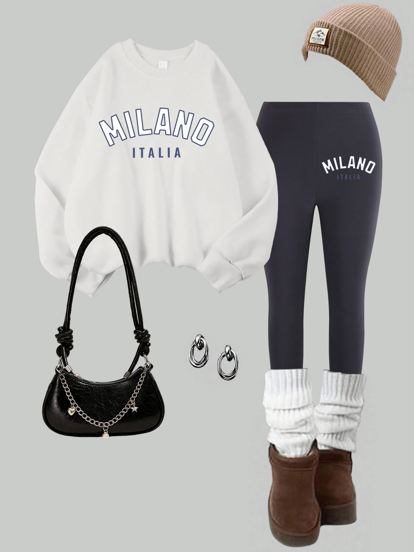 ชุดเซ็ตเสื้อฮู้ดผ้าฟลีซและกางเกงขายาวสปอร์ตสำหรับผู้หญิง ลายตัวอักษร Milano Italia ให้ความอบอุ่น เหมาะสำหรับออกกำลังกาย ผ้าเนื้อยืด สไตล์เรียบง่าย สำหรับฤดูใบไม้ร่วง