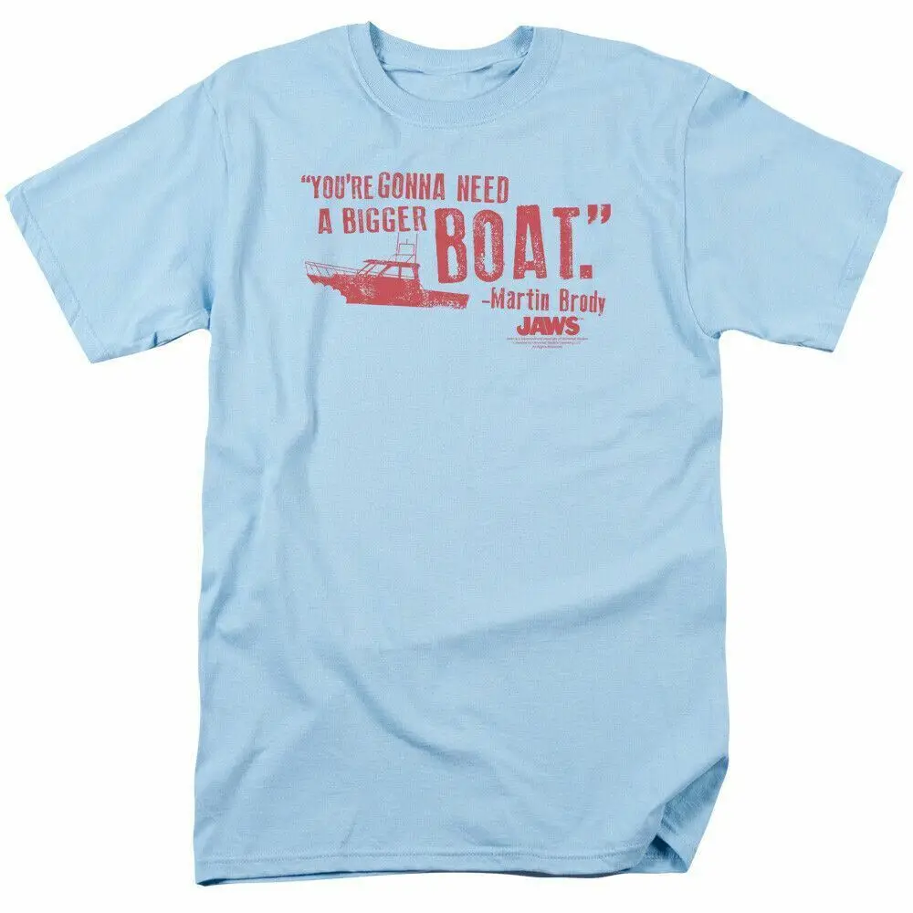 

Jaws Bigger Boat T Shirt Licensed Shark Movie Retro Tee Classic Fish Light Blue