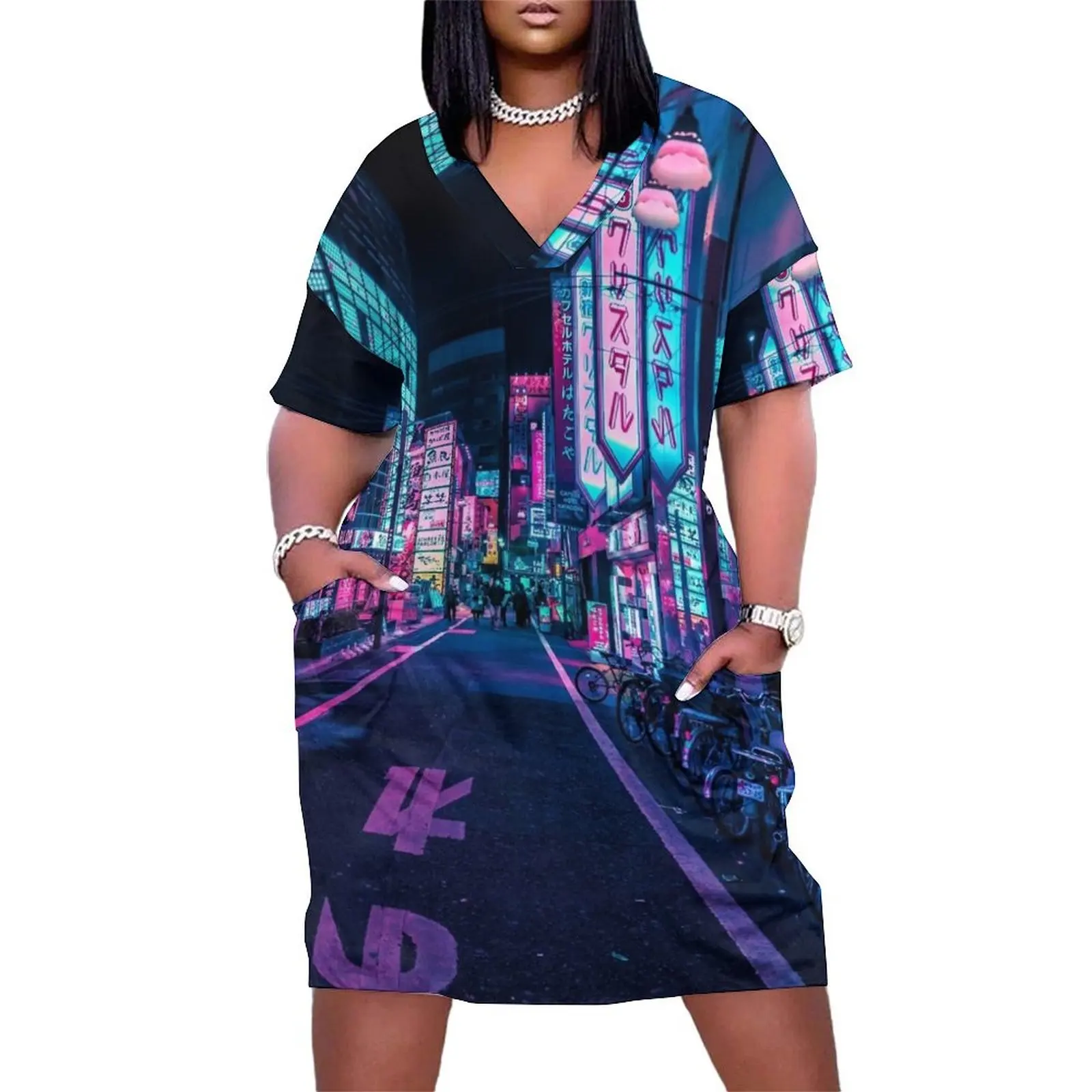 

Tokyo - A Neon Wonderland Loose Pocket Dress summer outfits for women 2024 Women dresses summer