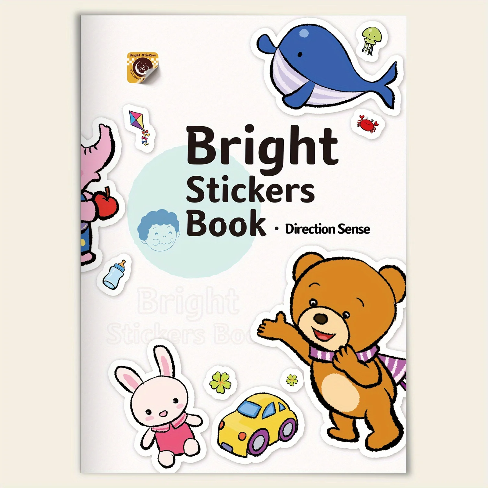 Bright Stickers Book, Direction Sense Activity Book for Kids with Fun Removable Stickers, Cute Animals