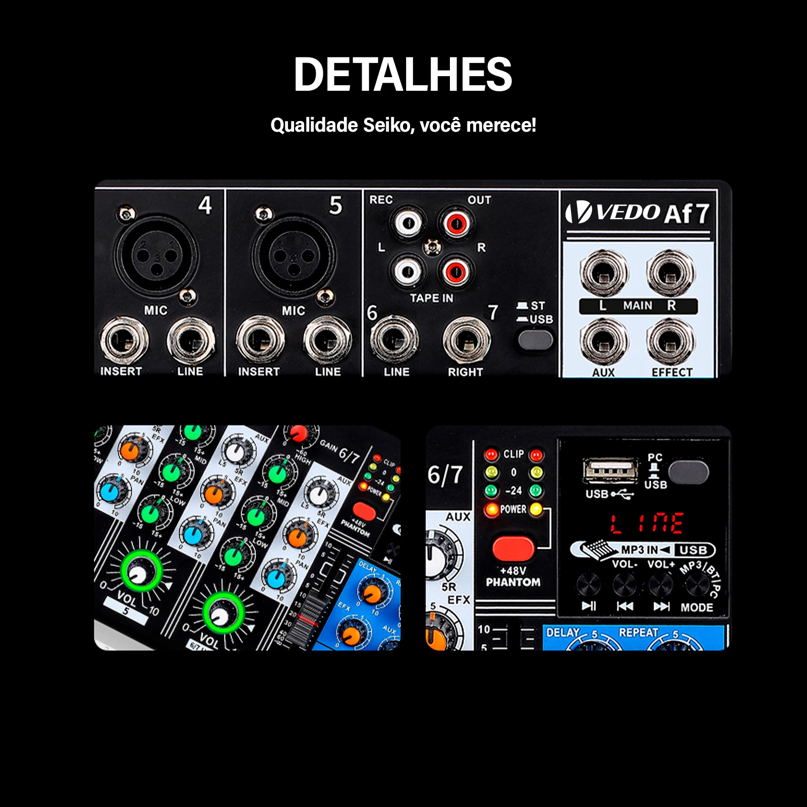 VEDO AF7 Mixer Analog Mixer Merged Digital Sound Card 7 Channels Personalized Function Settings Analog Mixing Console