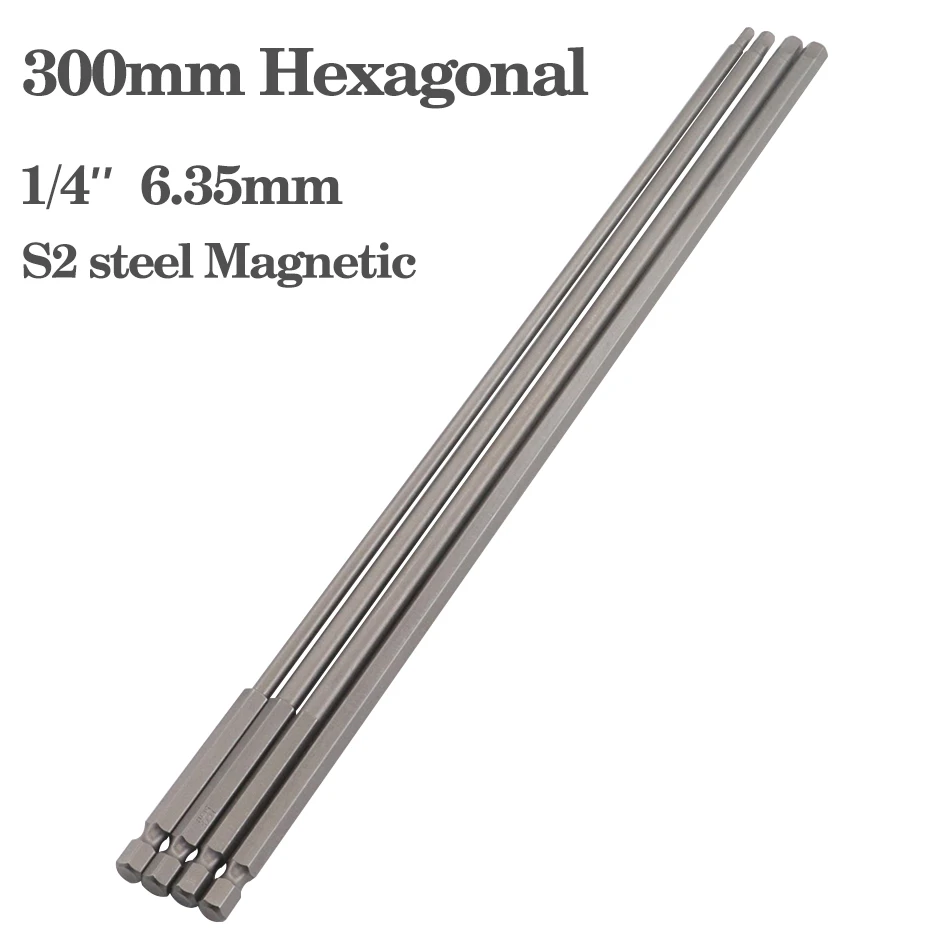 300mm Magnetic 6.35mm Screwdriver Bit 4pcs Hexagonal Bit Manual/Electric Screwdriver Bit 1/4