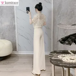 Spring/Summer Temperament Women's Set 2024 Korean Edition New Fashion Age Reducing Top Casual Wide Leg Pants Two Piece Set