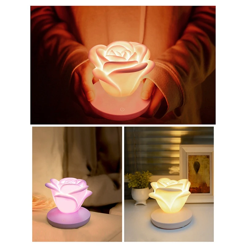 Ładująca USB różana lampka nocna z trzema biegami romantyczna lampa biurkowa LED silikonowa lampa klimatyczna prezent na walentynki