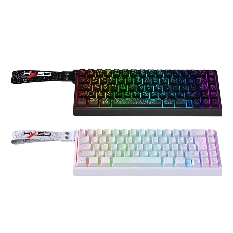 Silent Membrane Keyboard 68 Keys Compact Keyboard RGB Colorful Lighting Type C Wired Keyboard with Hang Ribbon