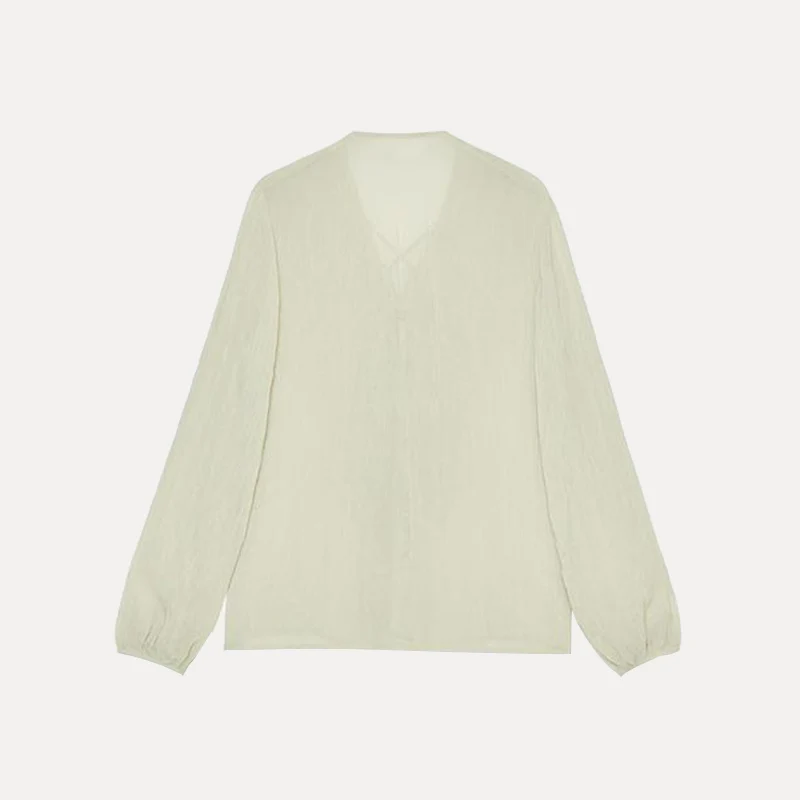 Spring 2025 Women's Faion V-ne Layered Decoration Semi-transparent irt Street Sle Polyester Fiber 00% New Arrival