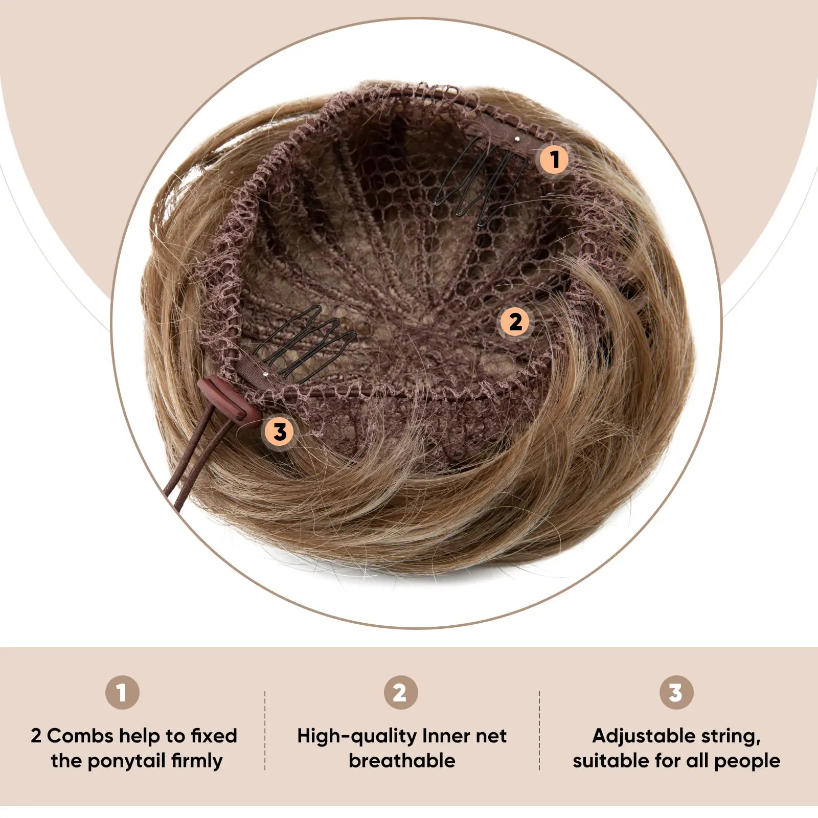 Imagen 4: Extensiones de cabello de moño de melange negro, moño de ballet con cordón, piezas de cabello, peluca sintética para mujer, bollos de pelo de donuts