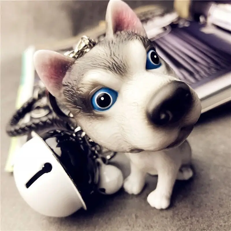 Cute Stainless Steel Silver-plated Siberian Husky Dog Keychains Cut Puppy Pet Key Holder Jewelry for Women Cartoon Gift Keyring