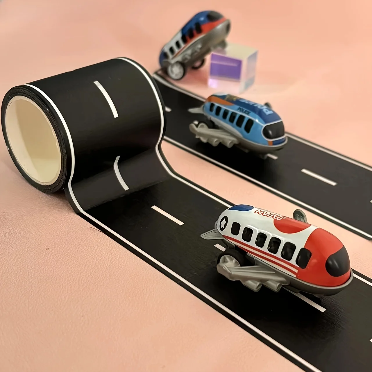 2 rolls of cartoon-style reusable road stickers and black road tape, suitable for party racing car decoration 4