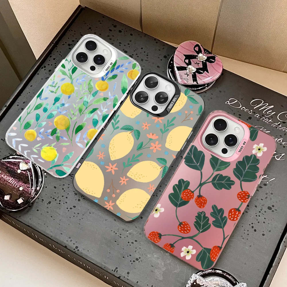 Leaves Fruit Lemon Peach Pomegranate Grape Phone Case For IPhone 16 15 14 13 12 11 Pro Max X XR Matte Shockproof Back Cover