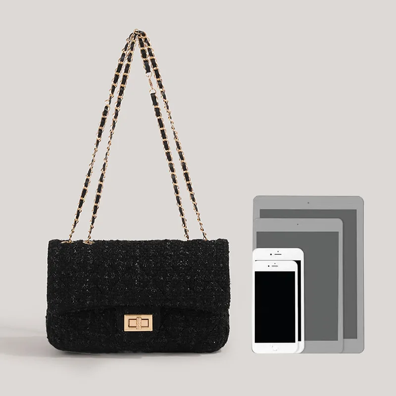 

Women's Fashion Chain Link Quilted Bag Autumn Winter Plaid Pattern Small Square Shoulder Slant Cross Bag