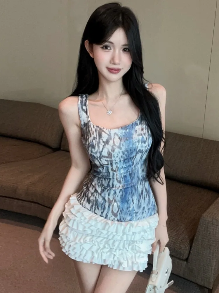 

Retro American Sexy Color Block Tube Dress Women's Fashion Slimming Short Skirt Autumn Season Low Waist Glittering Party Dress