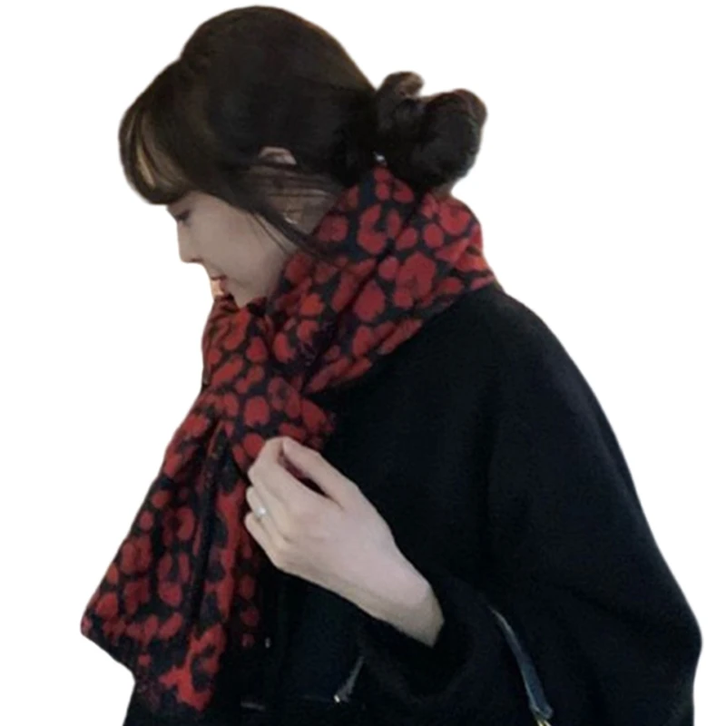 A2ES Leopards Pattern Neckerchief Stylish Winter Outfits Scarf Retros Styles Scarves